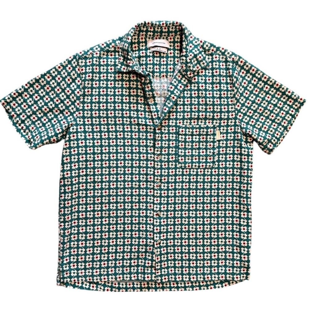 Urban Outfitters UO Green Ditsy Daisy Floral Short Sleeve Button Up Shirt Small